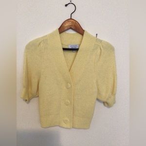 & Other Stories Fuzzy Yellow Cropped Cardigan with Short Puff Sleeves in Sz S